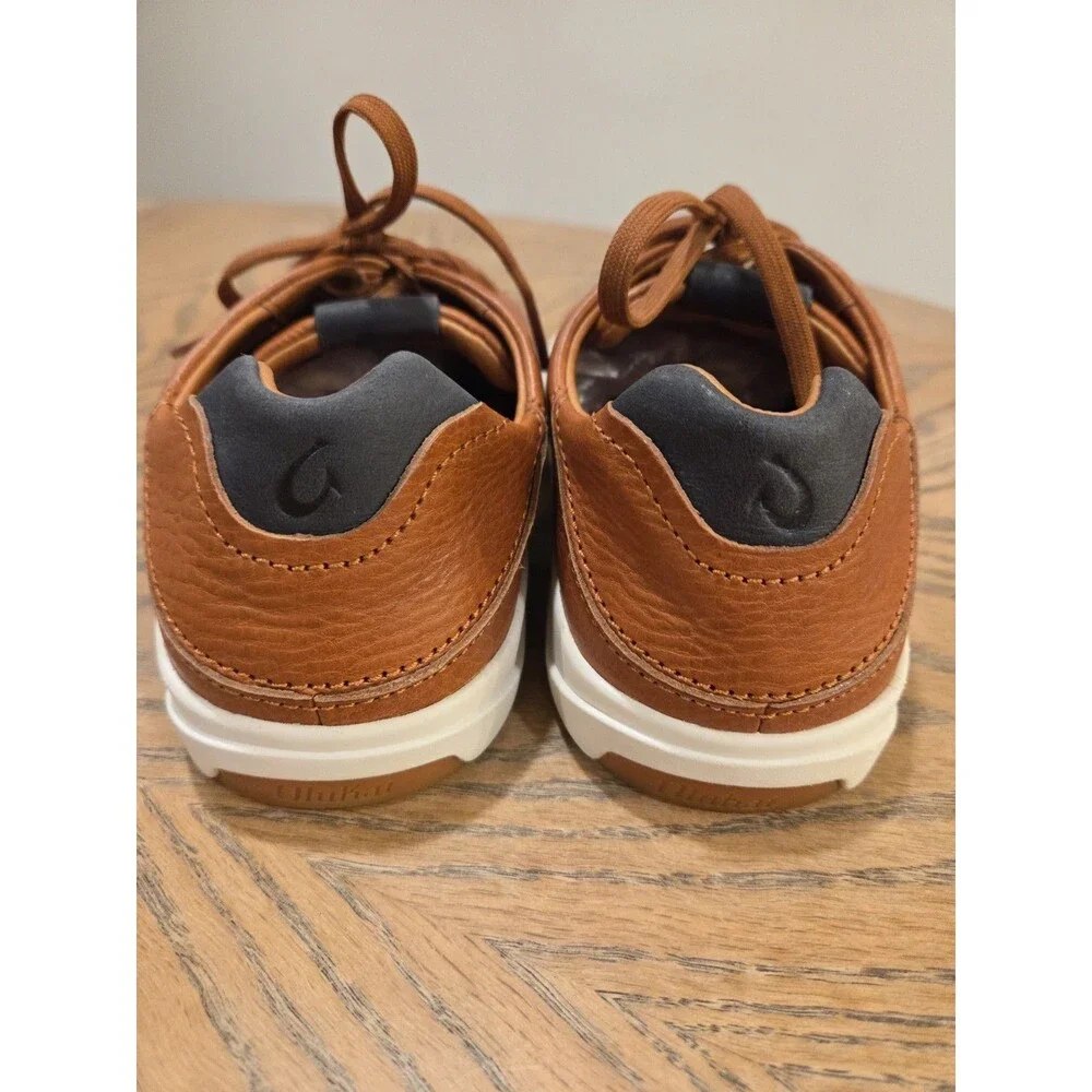 OluKai Panepo'o Sneakers Mens 7 Brown Leather Low Top Coastal Casual Comfort